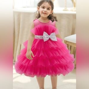 Pink Tulle Dress with Silver Bow Size 3